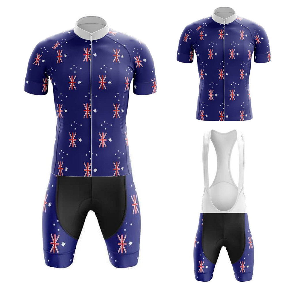 Mountain Biking In Australia - ชุดเสื้อเจอร์ซีย์ปั่นจักรยานออสเตรเลียสำหรับผู้ชาย แขนสั้น ชุดปั่นจักรยานเสือภูเขา กางเกงขาสั้นแบบมีสายรัดเอว แผ่นเจลระบายอากาศ แห้งเร็ว