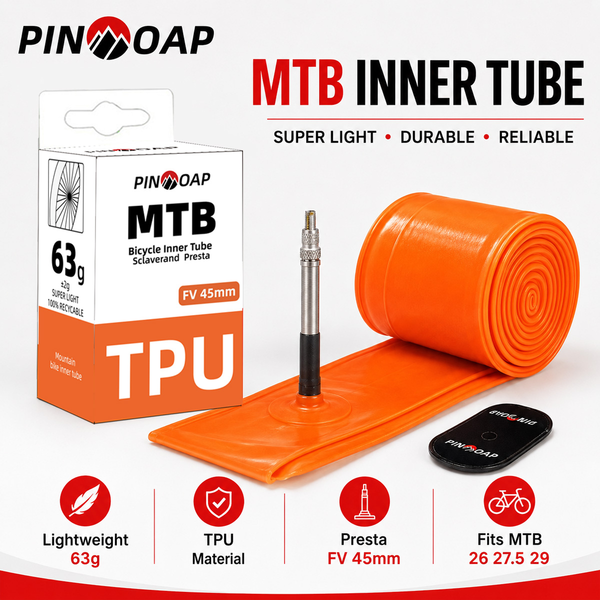 Mountain Biking Tube - PINMOAP ยางในจักรยานเสือภูเขา ยางในจักรยานน้ำหนักเบา สำหรับเปลี่ยนยางในจักรยานเสือภูเขา จักรยานทางวิบาก และอุปกรณ์เสริมสำหรับการปั่นจักรยาน