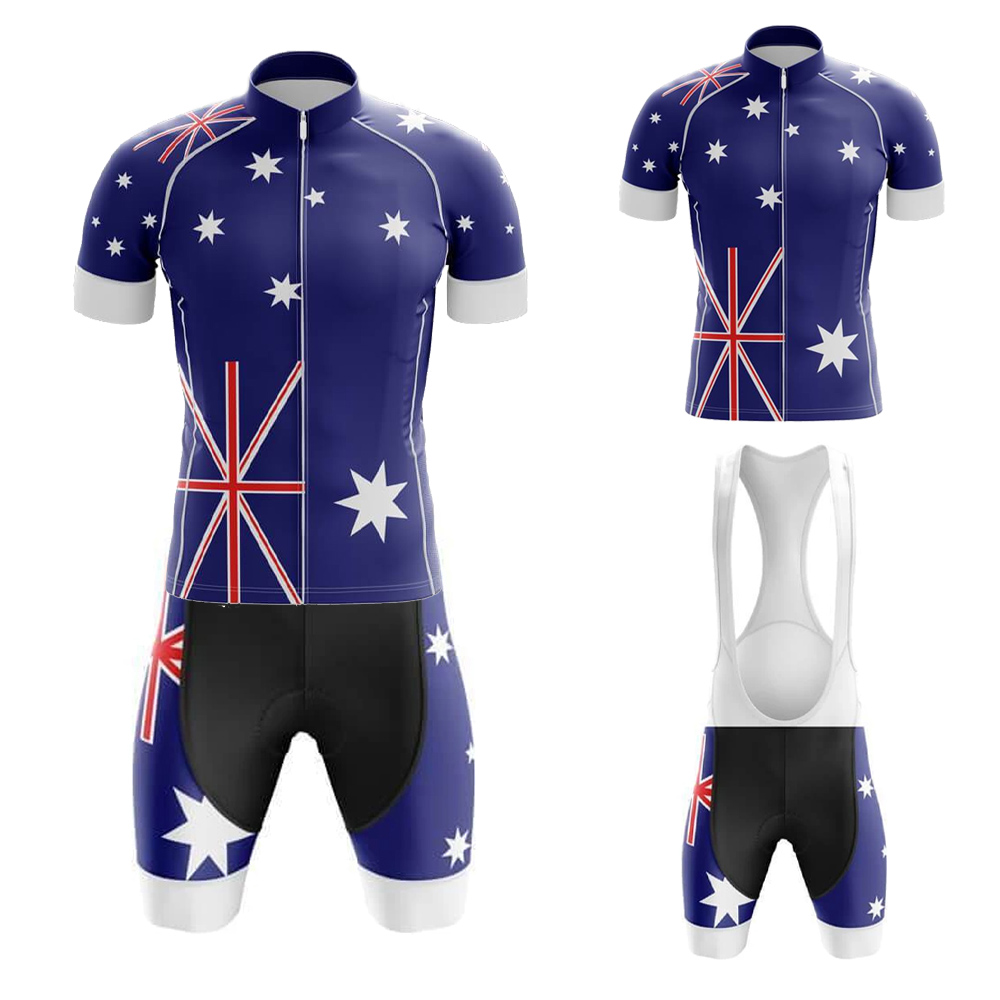 Mountain Biking In Australia - ชุดเสื้อเจอร์ซีย์ปั่นจักรยานออสเตรเลียสำหรับผู้ชาย แขนสั้น ชุดปั่นจักรยานเสือภูเขา กางเกงขาสั้นแบบมีสายรัดเอว แผ่นเจลระบายอากาศ แห้งเร็ว