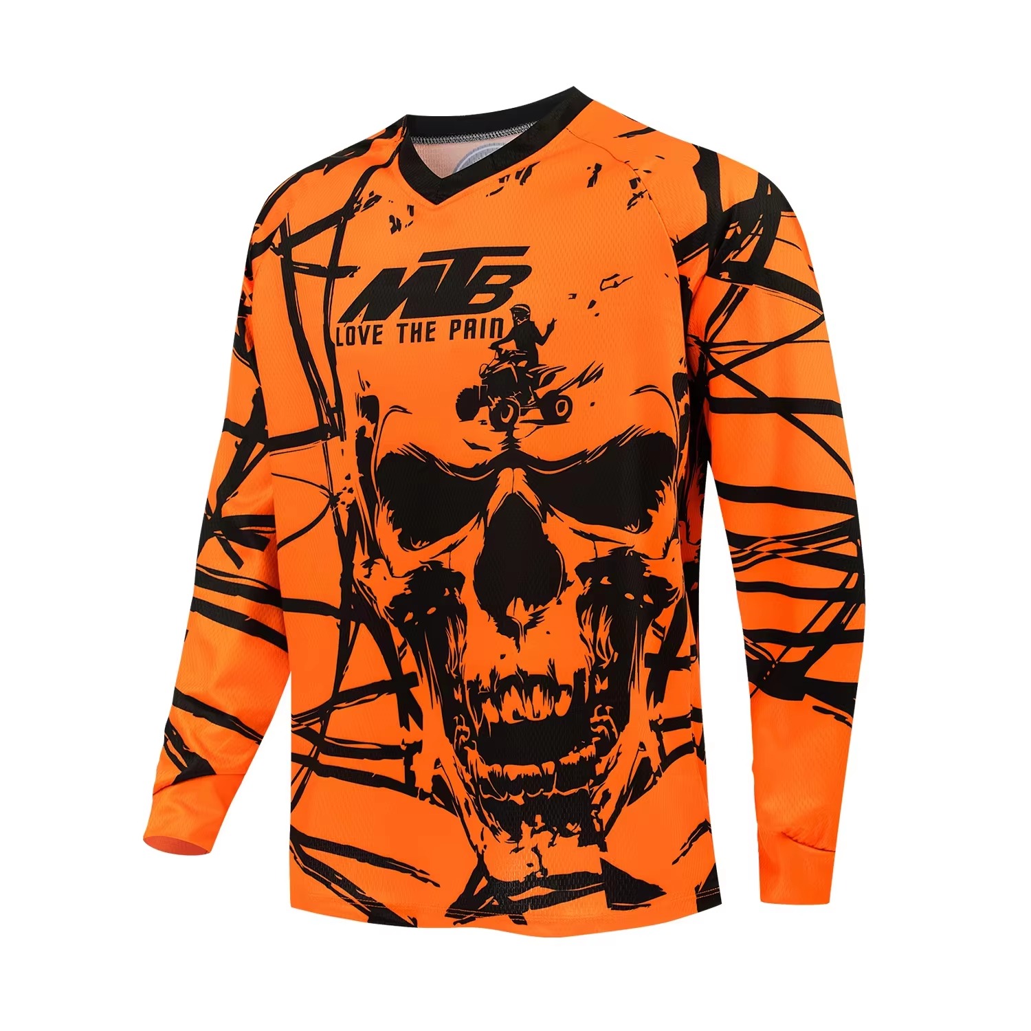 Mountain Biking New Jersey - สินค้าใหม่ เสื้อเจอร์ซีย์แขนยาวคอวีลายกราฟิกหัวกะโหลก ใส่ได้ทั้งชายและหญิง เสื้อยืดมอเตอร์ครอส สำหรับขับขี่รถวิบาก จักรยานเสือภูเขา