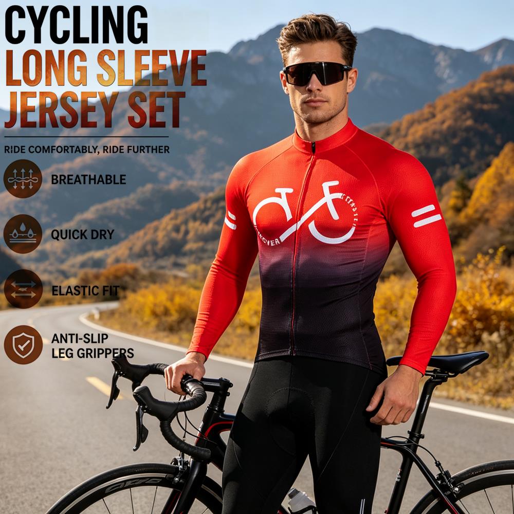 Mountain Biking Jerseys Men - ชุดปั่นจักรยานสำหรับฤดูใบไม้ผลิและฤดูใบไม้ร่วง ชุดปั่นจักรยานเสือภูเขาสำหรับผู้ชาย ชุดปั่นจักรยานแขนยาวพร้อมกางเกงบิบ ชุดปั่นจักรยาน Ropa Ciclismo
