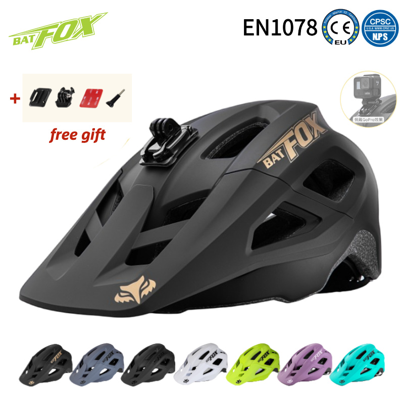 Mountain Biking Gear For Men - หมวกกันน็อคจักรยานเสือภูเขา BATFOX สามารถติดตั้งกล้องกีฬาได้ อุปกรณ์ป้องกันสำหรับการปั่นจักรยานไฟฟ้า หมวกนิรภัยสำหรับผู้ชายและผู้หญิง Bat