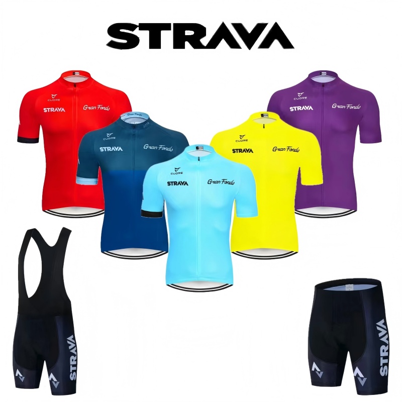 Mountain Biking Jerseys Men - ชุดเสื้อเจอร์ซีย์ปั่นจักรยาน Strava สำหรับฤดูร้อน ชุดเสื้อยืดปั่นจักรยานพร้อมกางเกงขาสั้น ชุดไตรแอธลีตสำหรับปั่นจักรยานเสือภูเขา แห้งเร็ว